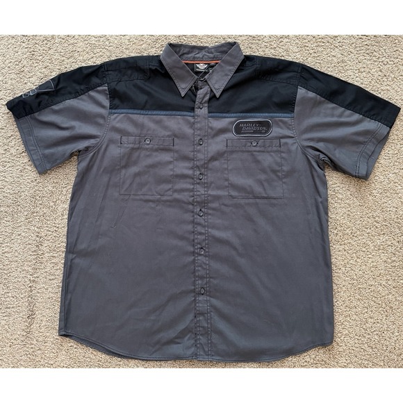 Harley Davidson HD Performance Short Sleeve Button Up Gray Color block 2XL New